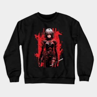 Futuristic Ninja Blade: Red & Black Manga Print Crewneck Sweatshirt